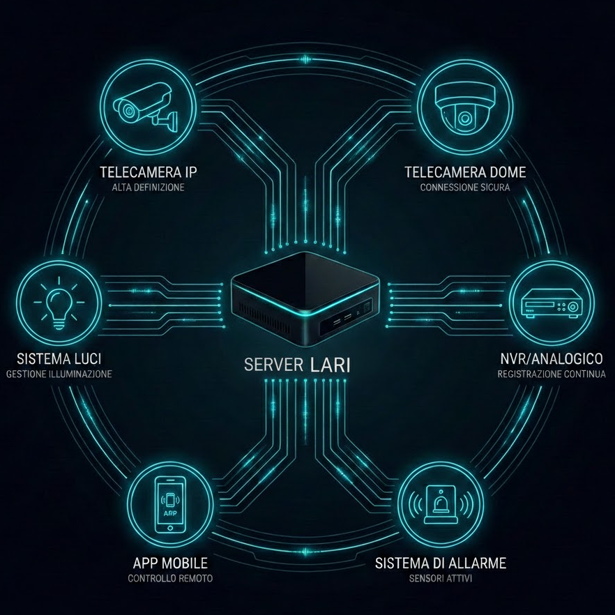 Schema di connessione telecamere al server Lari